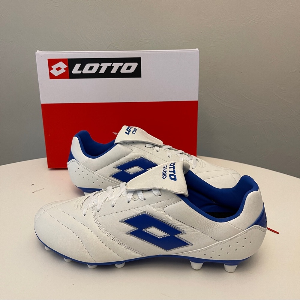 Lotto Stadio 200 III FG - Soccer Football Cleats - White Blue - US 13 EUR 47 NEW